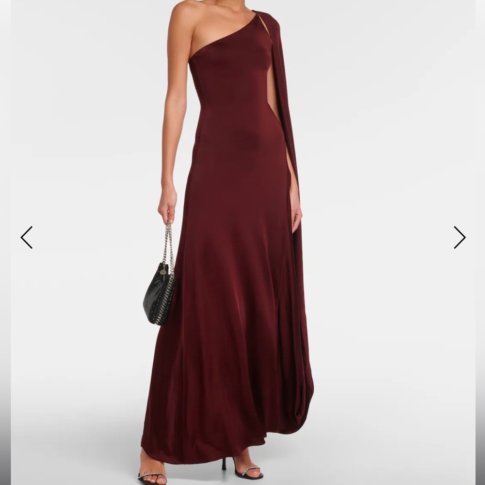 STELLA MCCARTNEY CAPED ONE SHOULDER SATIN GOWN